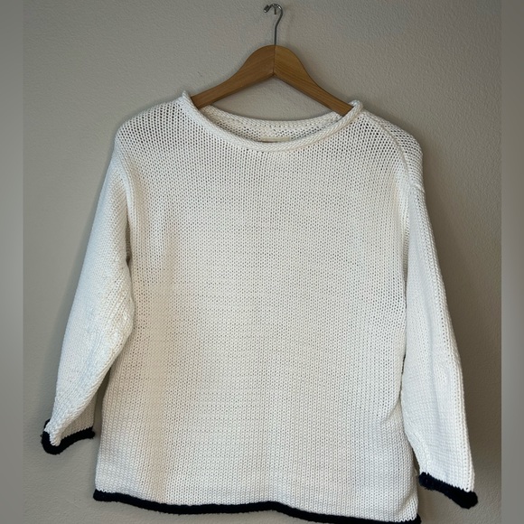 Lou & Grey Sweaters Lou Grey Boating Sweater With Navy Blue Trim